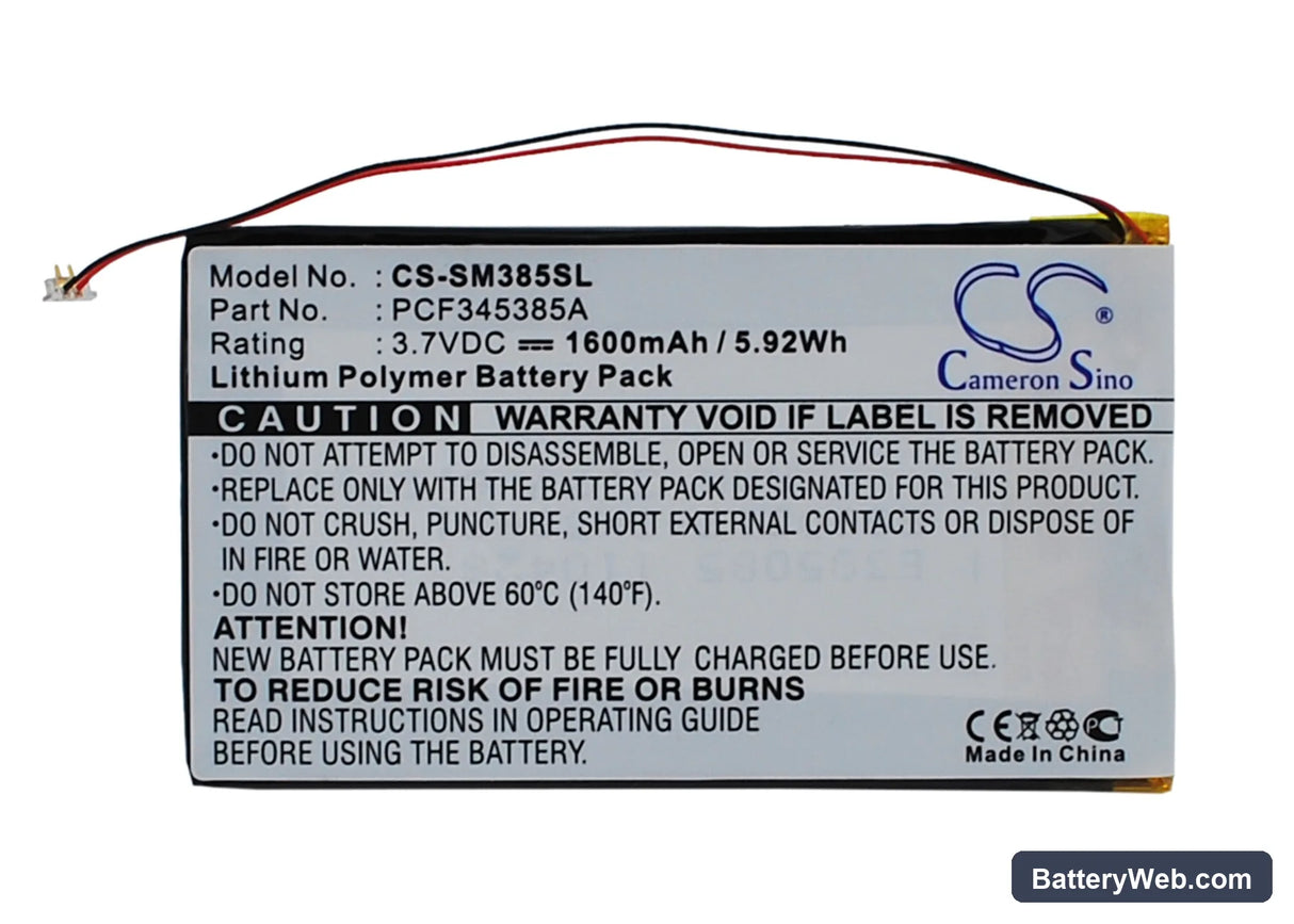 Samsung Napster MP3 player Replacement Battery, 3.7V, 1600mAh, Li-Polymer 1