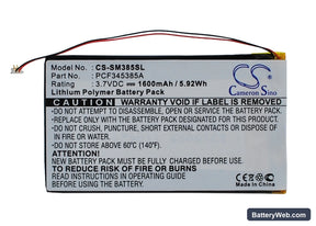 Samsung Napster MP3 player Replacement Battery, 3.7V, 1600mAh, Li-Polymer 1