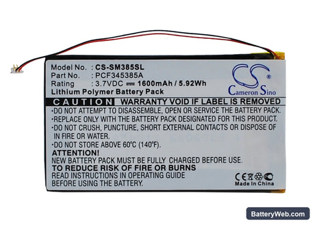Samsung Napster MP3 player Replacement Battery, 3.7V, 1600mAh, Li-Polymer 1