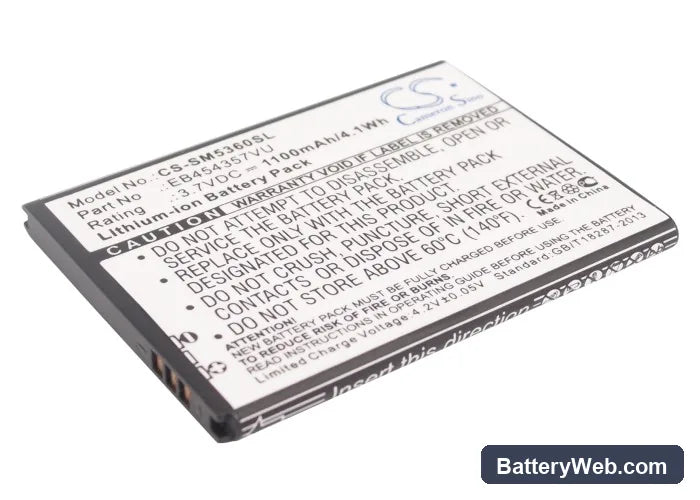 Samsung GT-S5360 Replacement Battery, 3.7V, 1100mAh, Li-ion 1