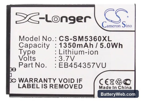 Samsung GT-S5360 Replacement Battery, 3.7V, 1350mAh, Li-ion 5
