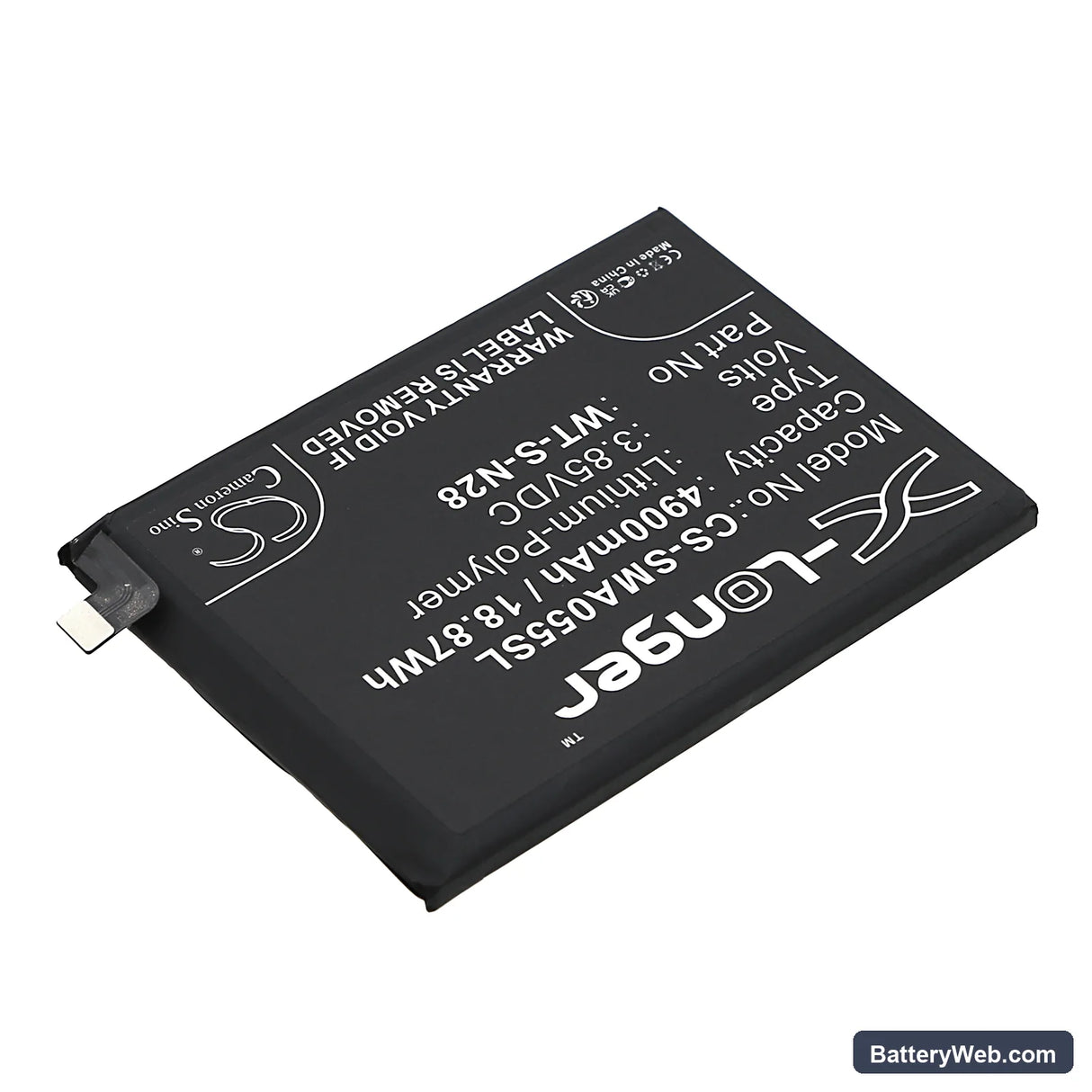 Samsung Galaxy A05 2023 Replacement Battery, 3.85V, 4900mAh, Li-Polymer 2