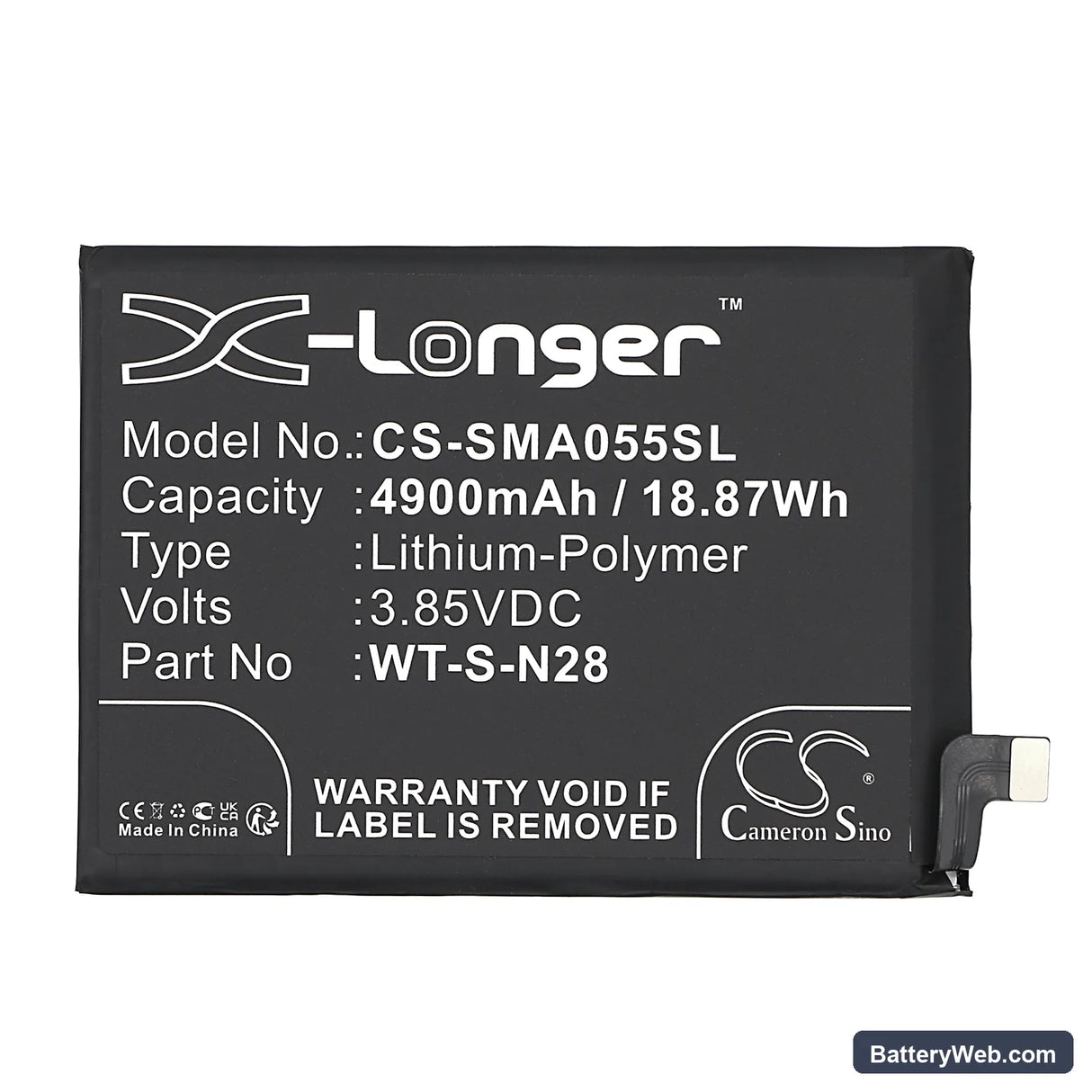 Samsung Galaxy A05 2023 Replacement Battery, 3.85V, 4900mAh, Li-Polymer 3