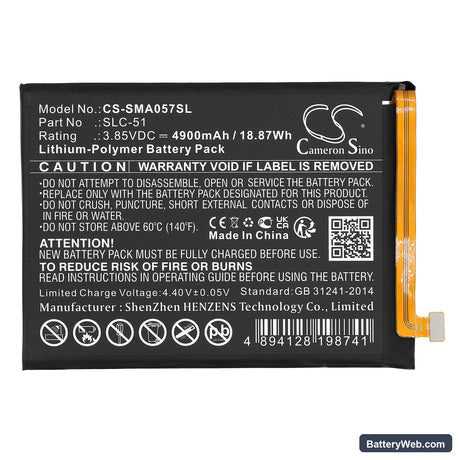 Samsung Galaxy A05s 2023 Replacement Battery, 3.85V, 4900mAh, Li-Polymer 3