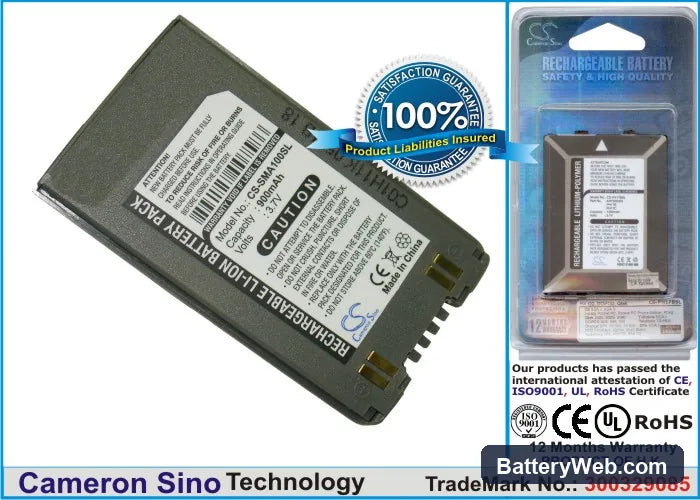 Samsung SGH-A100 Replacement Battery, 3.7V, 900mAh, Li-ion 1
