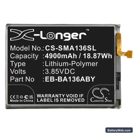 Samsung Galaxy A13 5G Replacement Battery, 3.85V, 4900mAh, Li-Polymer 3