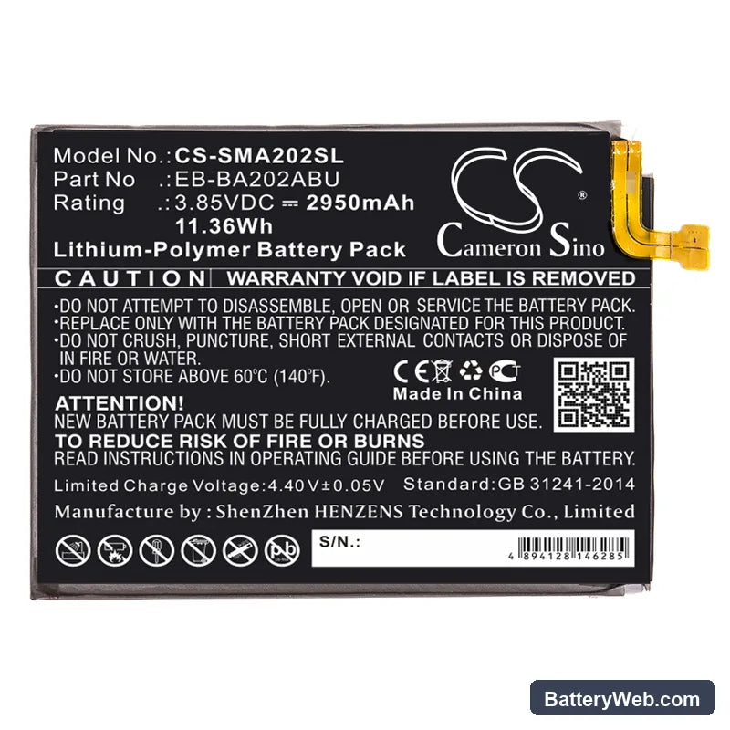 Samsung Galaxy A20e Replacement Battery, 3.85V, 2950mAh, Li-Polymer 3