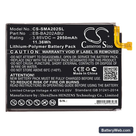 Samsung Galaxy A20e Replacement Battery, 3.85V, 2950mAh, Li-Polymer 3