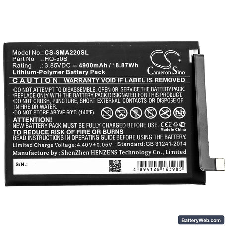 Samsung Galaxy A02 Replacement Battery, 3.85V, 4900mAh, Li-Polymer 3