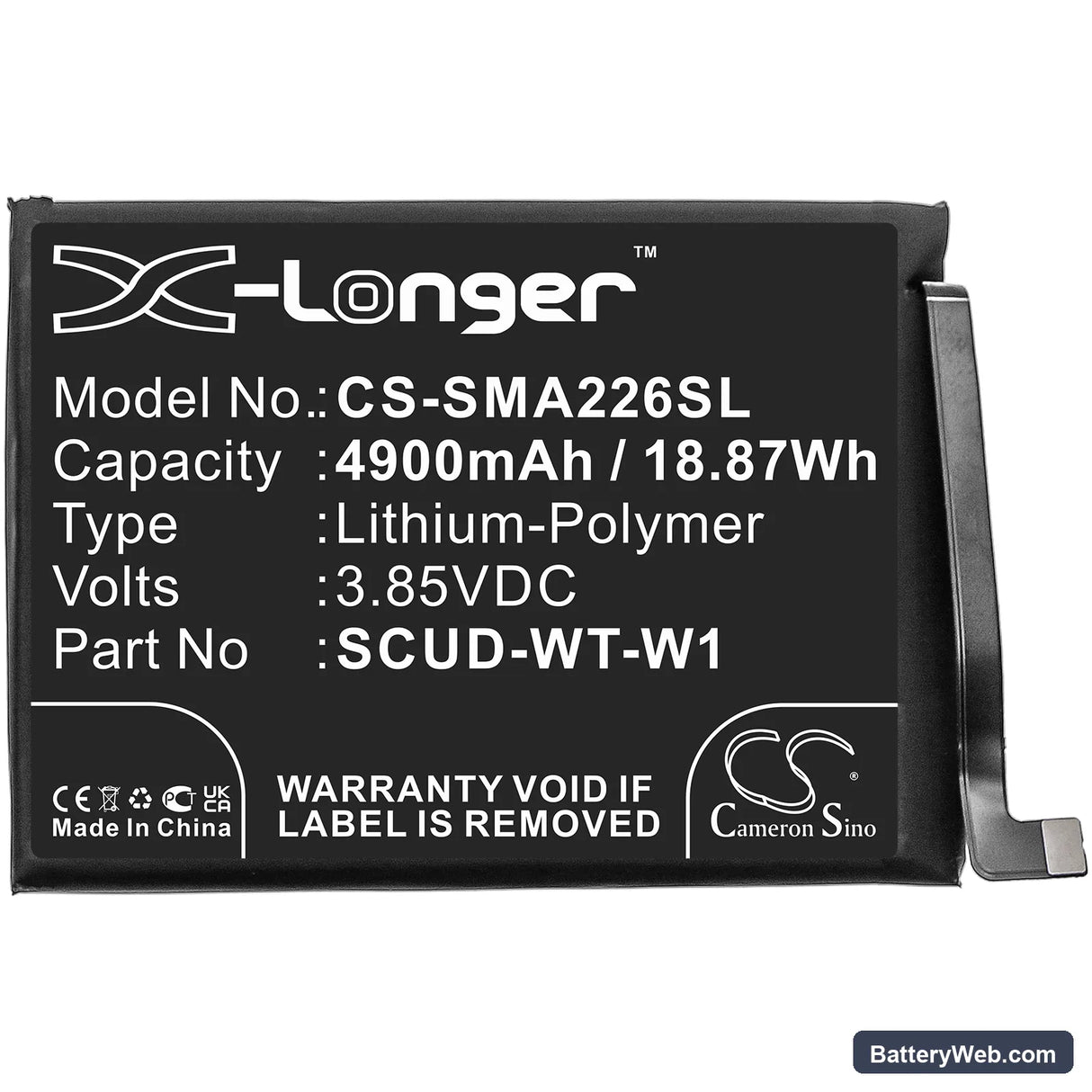 Samsung Galaxy A22 5G Replacement Battery, 3.85V, 4900mAh, Li-Polymer 3
