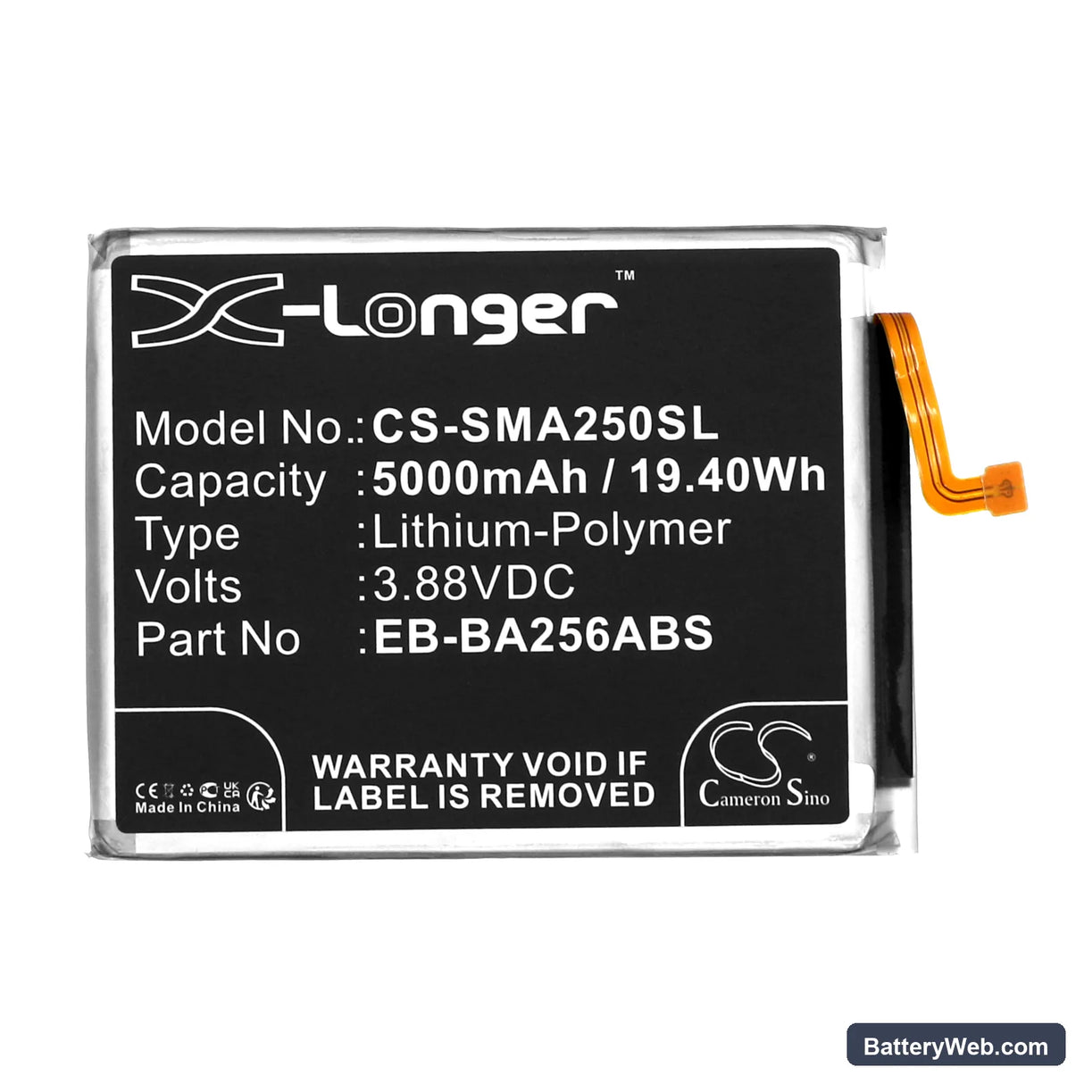 Samsung Galaxy A25 Replacement Battery, 3.88V, 5000mAh, Li-Polymer 3