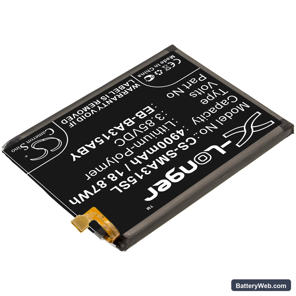 Samsung Galaxy A31 Replacement Battery, 3.85V, 4900mAh, Li-Polymer 2