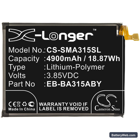 Samsung Galaxy A31 Replacement Battery, 3.85V, 4900mAh, Li-Polymer 3