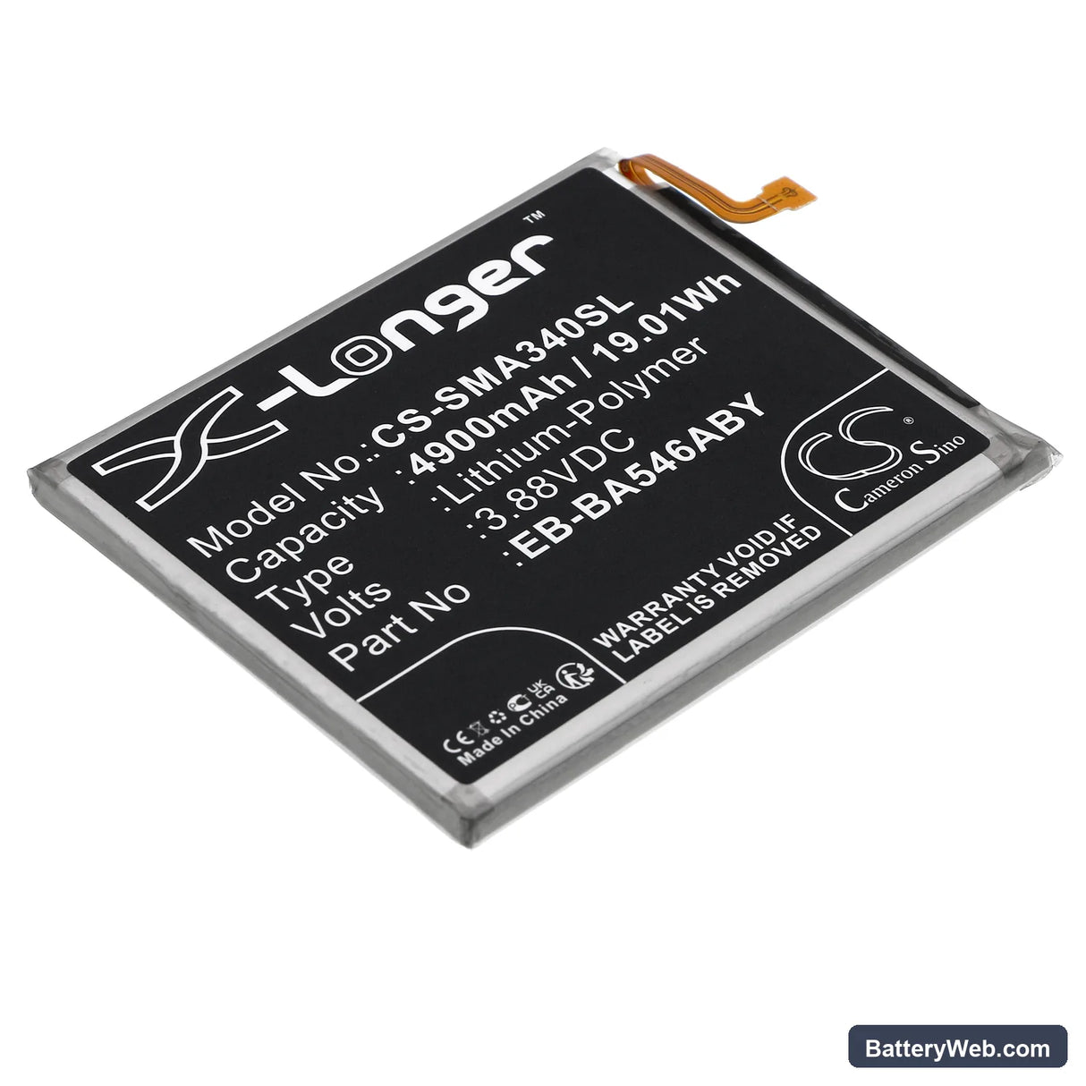 Samsung Galaxy A34 5G Replacement Battery, 3.88V, 4900mAh, Li-Polymer 1