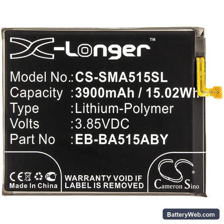 Samsung Galaxy A51 2019 Replacement Battery, 3.85V, 3900mAh, Li-Polymer 3