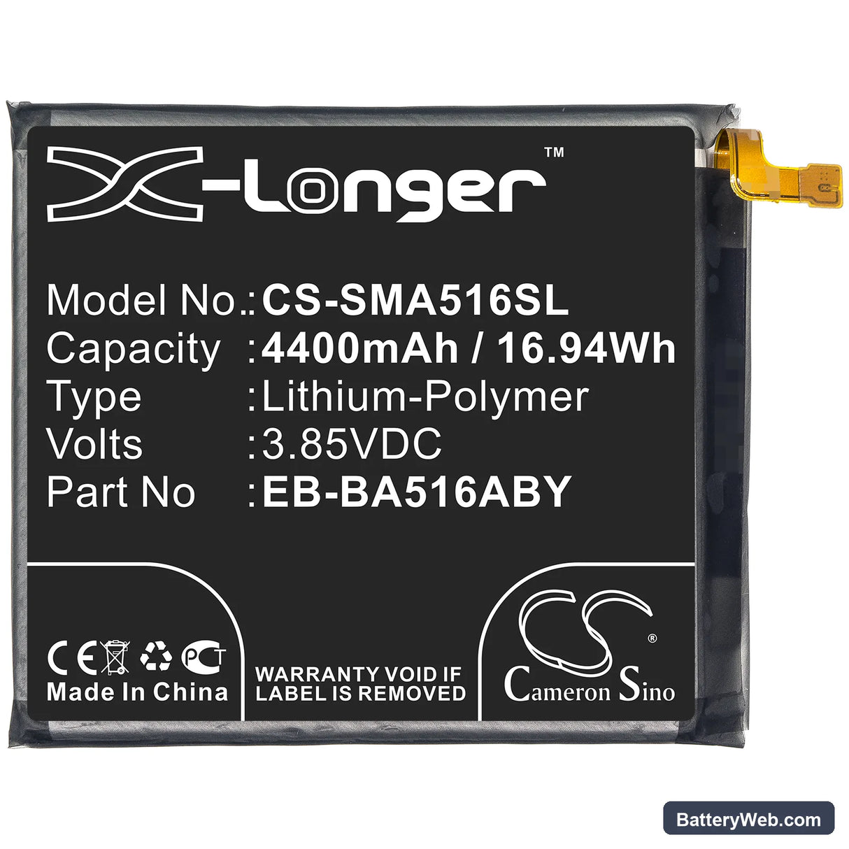 Samsung Galaxy A51 5G Replacement Battery, 3.85V, 4400mAh, Li-Polymer 3