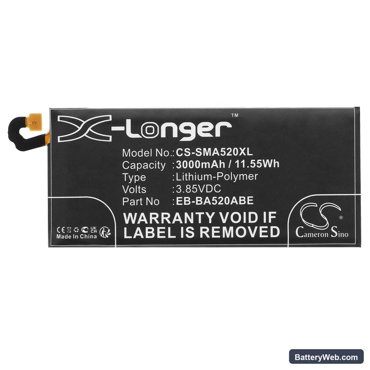 Samsung Galaxy A5 2017 Replacement Battery, 3.85V, 3000mAh, Li-Polymer 3