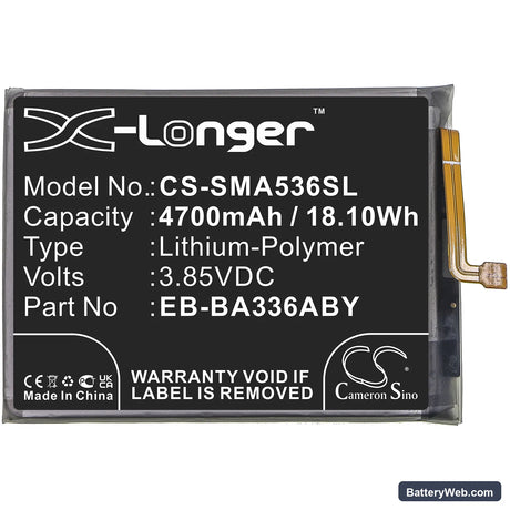 Samsung Galaxy A53 5G 2022 Replacement Battery, 3.85V, 4700mAh, Li-Polymer 3