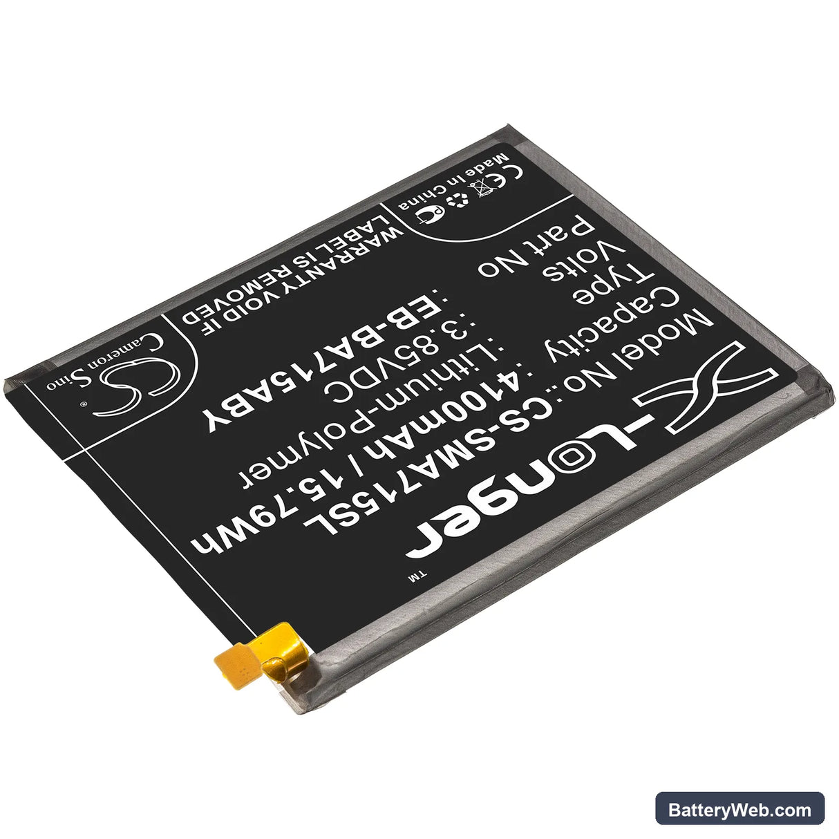 Samsung Galaxy A71 Replacement Battery, 3.85V, 4100mAh, Li-Polymer 2