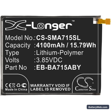 Samsung Galaxy A71 Replacement Battery, 3.85V, 4100mAh, Li-Polymer 3