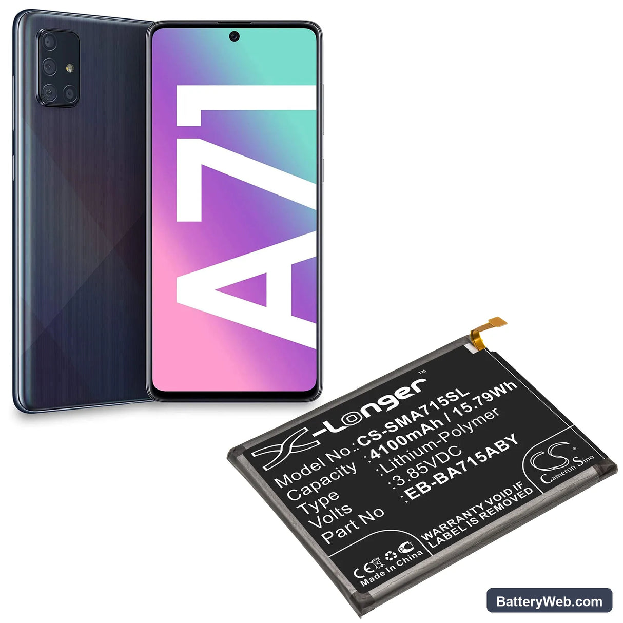 Samsung Galaxy A71 Replacement Battery, 3.85V, 4100mAh, Li-Polymer 5