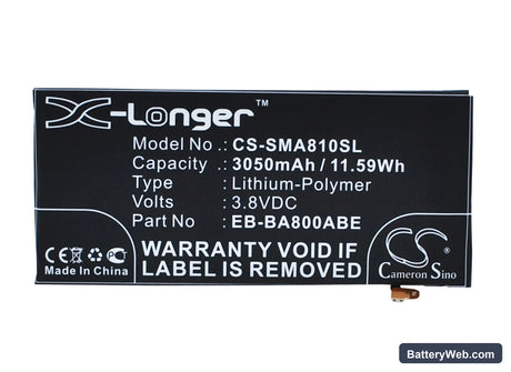 Samsung SM-A8000 Replacement Battery, 3.8V, 3050mAh, Li-Polymer 1