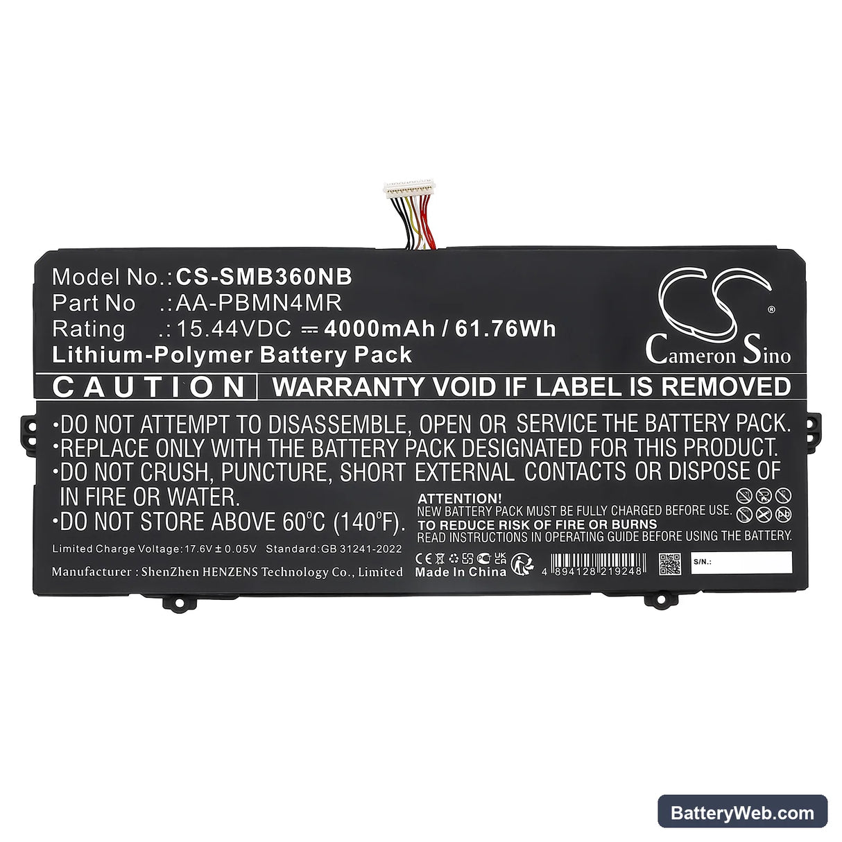 Samsung Galaxy Book2 Pro 13 Replacement Battery, 15.44V, 4000mAh, Li-Polymer 3