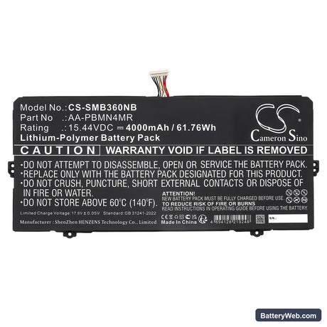 Samsung Galaxy Book2 Pro 13 Replacement Battery, 15.44V, 4000mAh, Li-Polymer 3