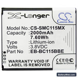 Samsung Galaxy S5 Zoom Replacement Battery, 3.8V, 2000mAh, Li-ion 3