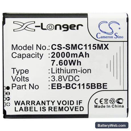 Samsung Galaxy S5 Zoom Replacement Battery, 3.8V, 2000mAh, Li-ion 3