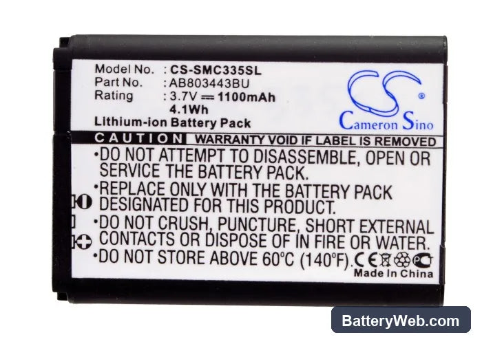 Samsung GT-C3350 Replacement Battery, 3.7V, 1100mAh, Li-ion 5