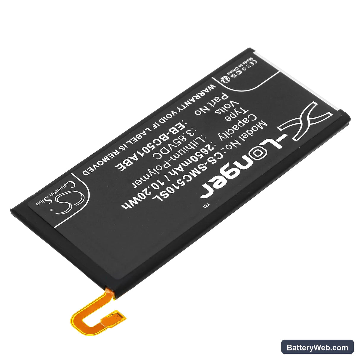 Samsung Galaxy C5 Pro Replacement Battery, 3.85V, 2650mAh, Li-Polymer 2