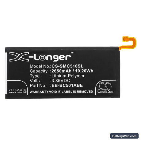 Samsung Galaxy C5 Pro Replacement Battery, 3.85V, 2650mAh, Li-Polymer 3