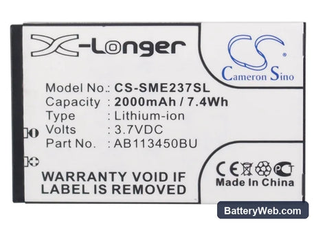 Samsung GT-E2370 Replacement Battery, 3.7V, 2000mAh, Li-ion 5