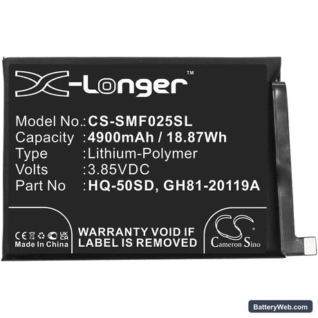Samsung Galaxy A02s Replacement Battery, 3.85V, 4900mAh, Li-Polymer 3