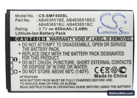 Samsung SGH-F400 Replacement Battery, 3.7V, 650mAh, Li-ion 5