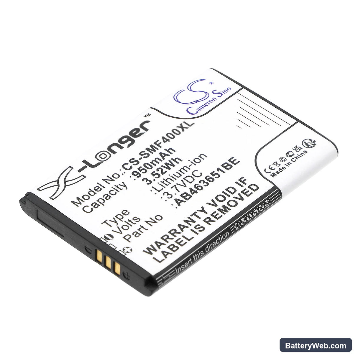 Samsung SGH-F400 Replacement Battery, 3.7V, 950mAh, Li-ion 1