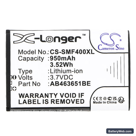 Samsung SGH-F400 Replacement Battery, 3.7V, 950mAh, Li-ion 3