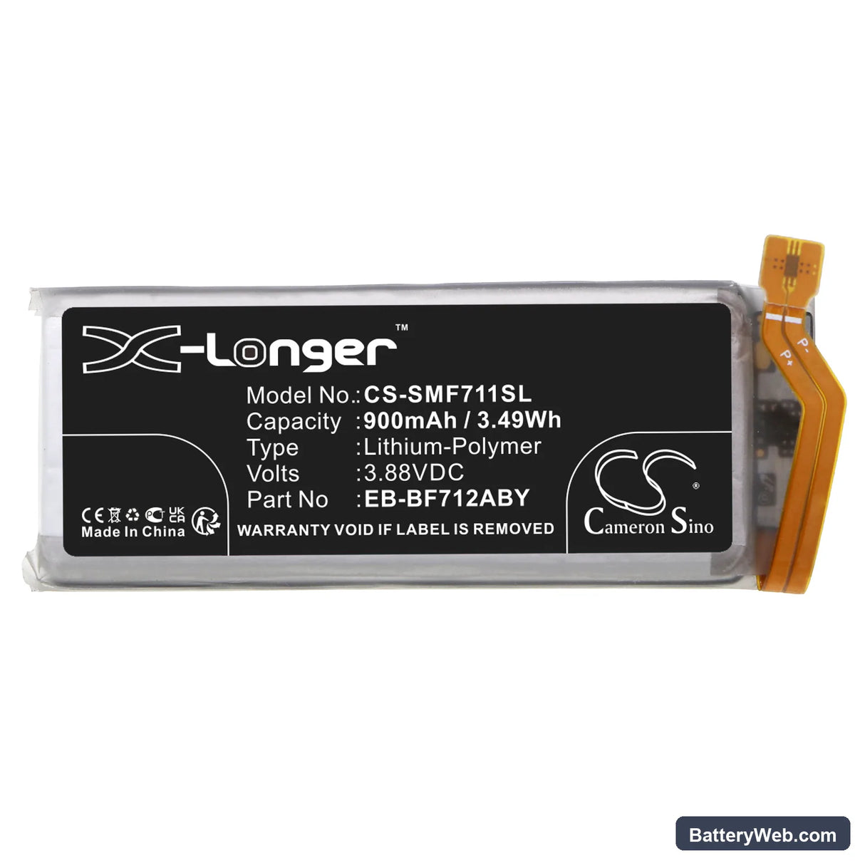 Samsung Galaxy Z Flip 3 Replacement Battery, 3.88V, 900mAh, Li-Polymer 3