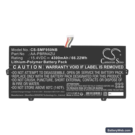 Samsung 930QCJ Replacement Battery, 15.4V, 4300mAh, Li-Polymer 3