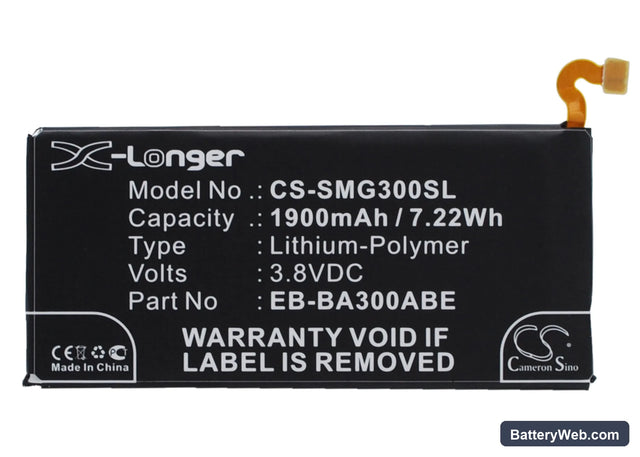 Samsung Galaxy A3 Replacement Battery, 3.8V, 1900mAh, Li-Polymer 1