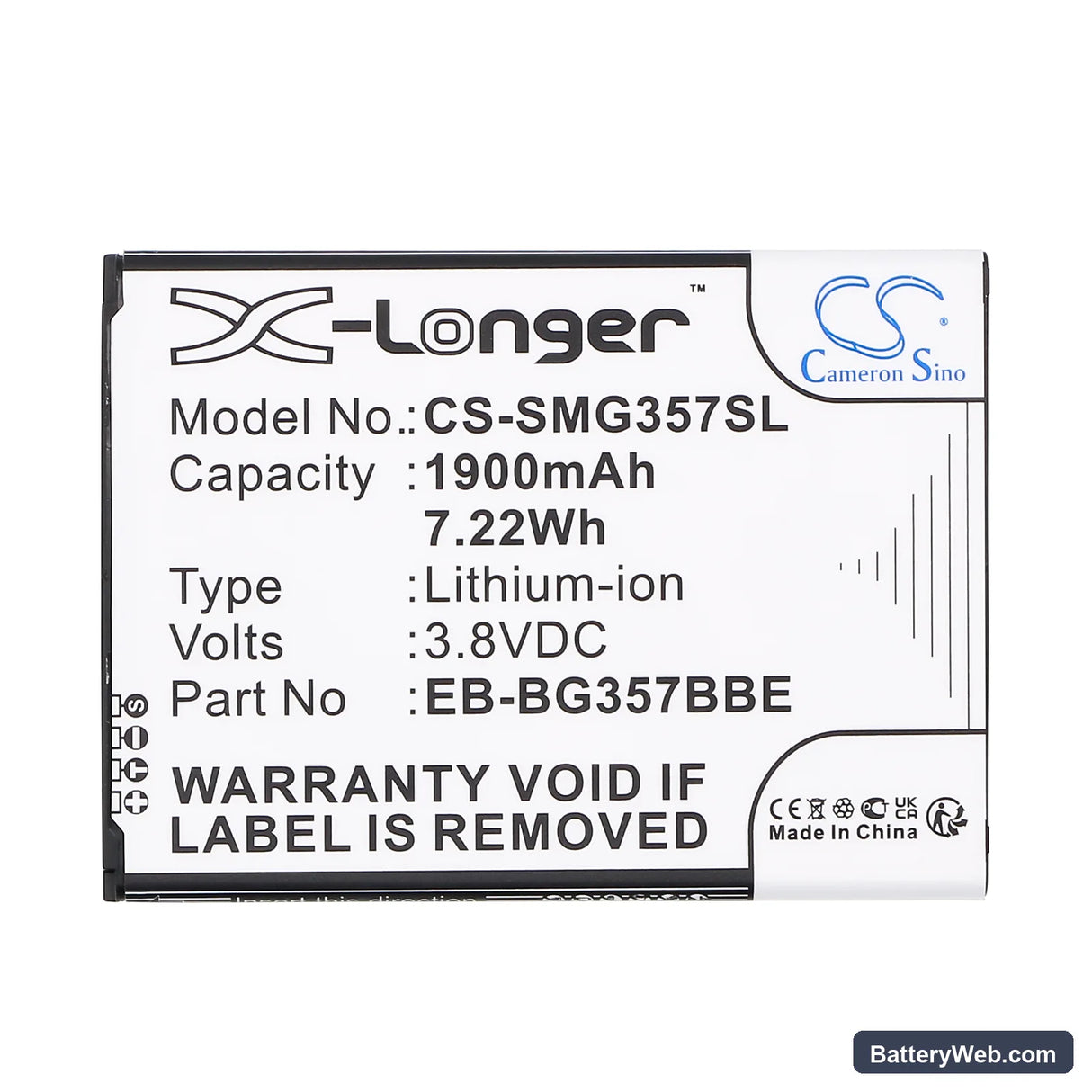Samsung SM-G357M Replacement Battery, 3.8V, 1900mAh, Li-ion 3