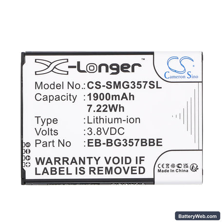 Samsung SM-G357M Replacement Battery, 3.8V, 1900mAh, Li-ion 3