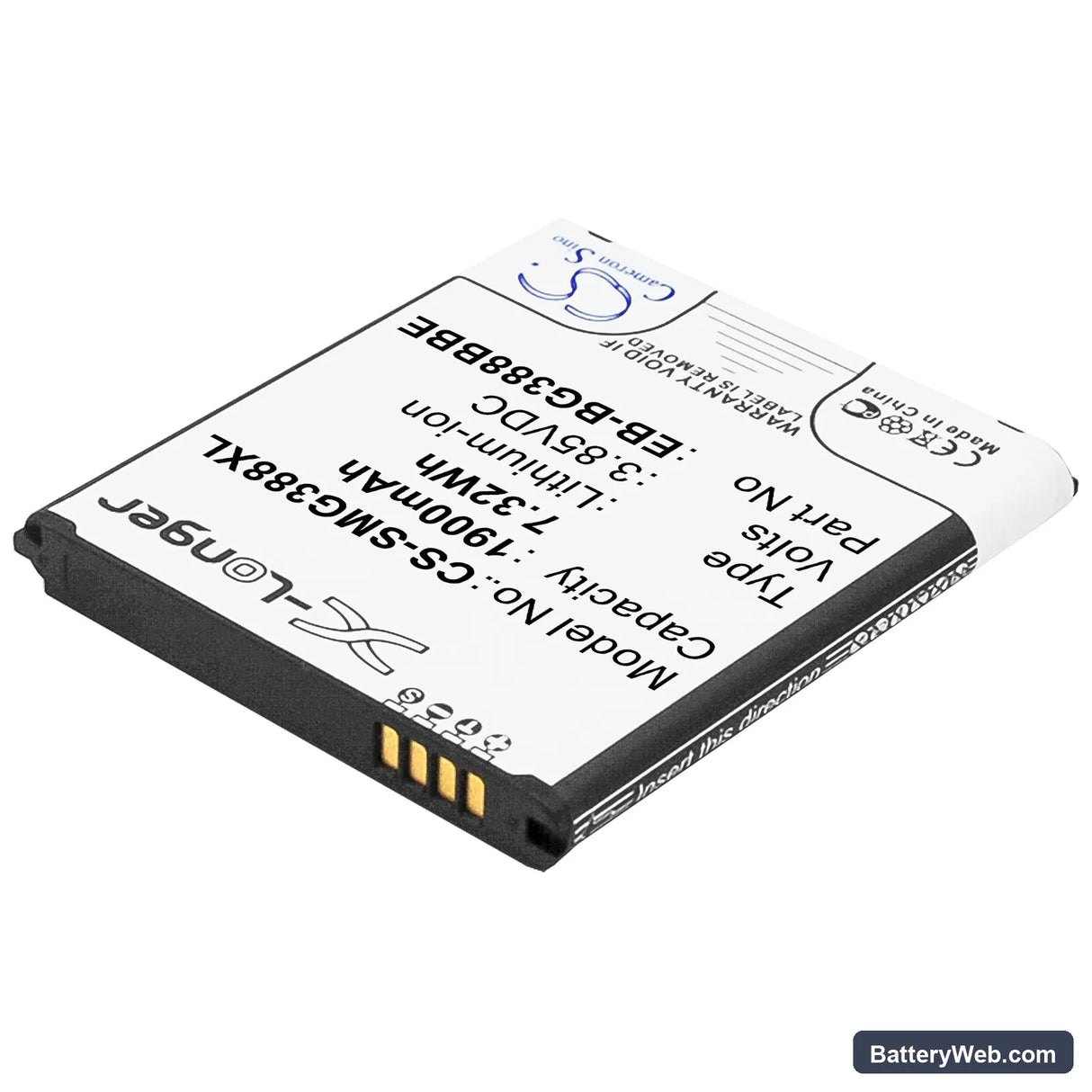 Samsung Galaxy Xcover 3 Replacement Battery, 3.85V, 1900mAh, Li-ion 2