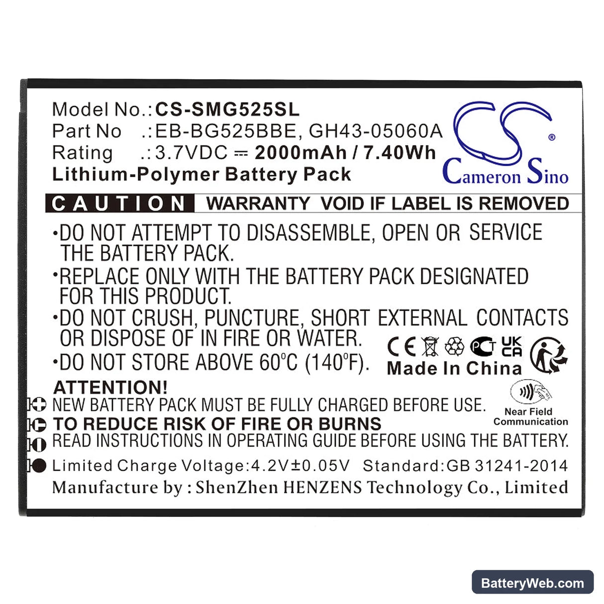 Samsung Galaxy XCover 5 2021 Replacement Battery, 3.7V, 2000mAh, Li-Polymer 3
