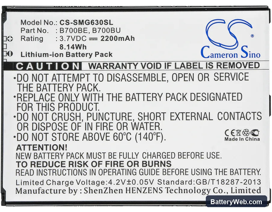 Samsung GT-I9200 Replacement Battery, 3.7V, 2200mAh, Li-ion 5