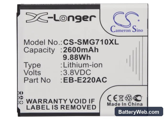 Samsung Galaxy Grand 2 Replacement Battery, 3.8V, 2600mAh, Li-ion 5