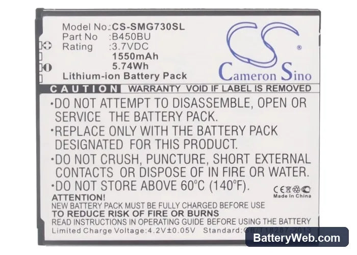 Samsung GT-I1819 Replacement Battery, 3.7V, 1550mAh, Li-ion 5