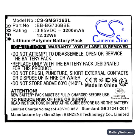 Samsung Galaxy Xcover 6 Pro Replacement Battery, 3.85V, 3200mAh, Li-Polymer 3