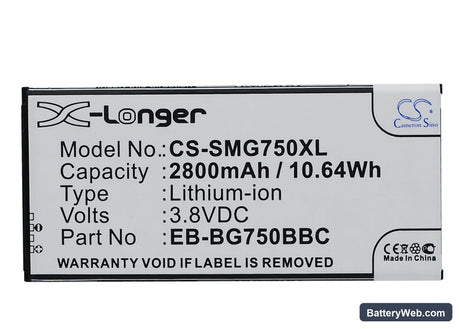 Samsung SM-G750 Replacement Battery, 3.8V, 2800mAh, Li-ion 1